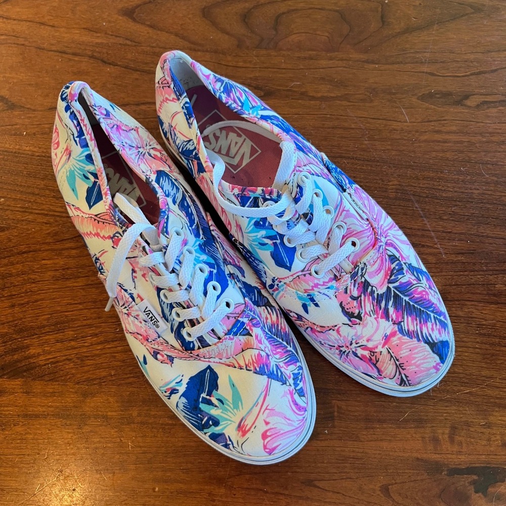 Vans Authentic Tropical Floral Palm Print Sneakers Pink Blue Womens 8.5 Mens 7.0 - Picture 1 of 6